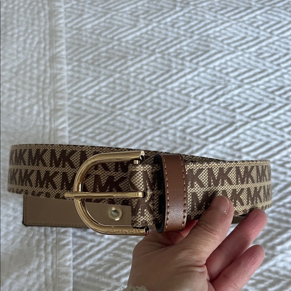 Michael Kors Tan and Brown Monogram Belt